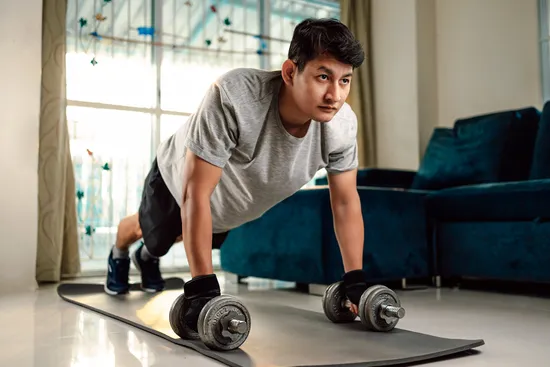 photo of man doing push up
