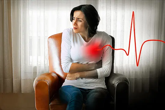 photo of woman having heart trouble illustration